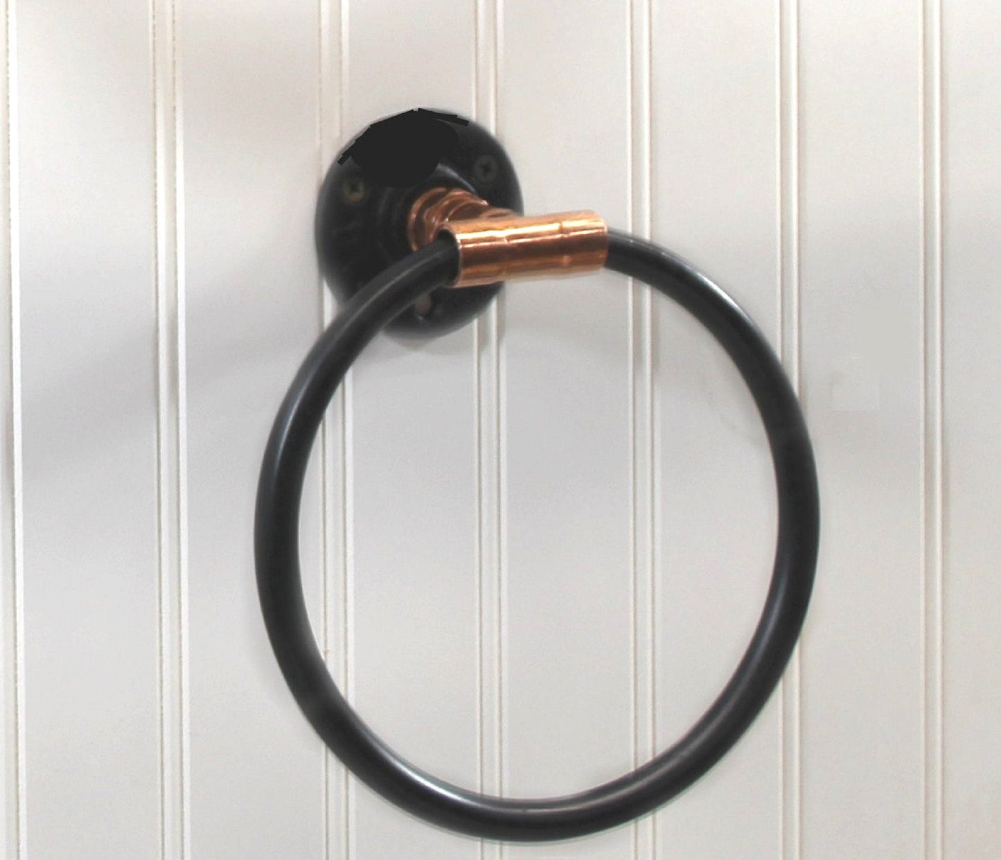 Hand Towel Ring Holder, Rustic Farmhouse Copper and Black Iron Pipe