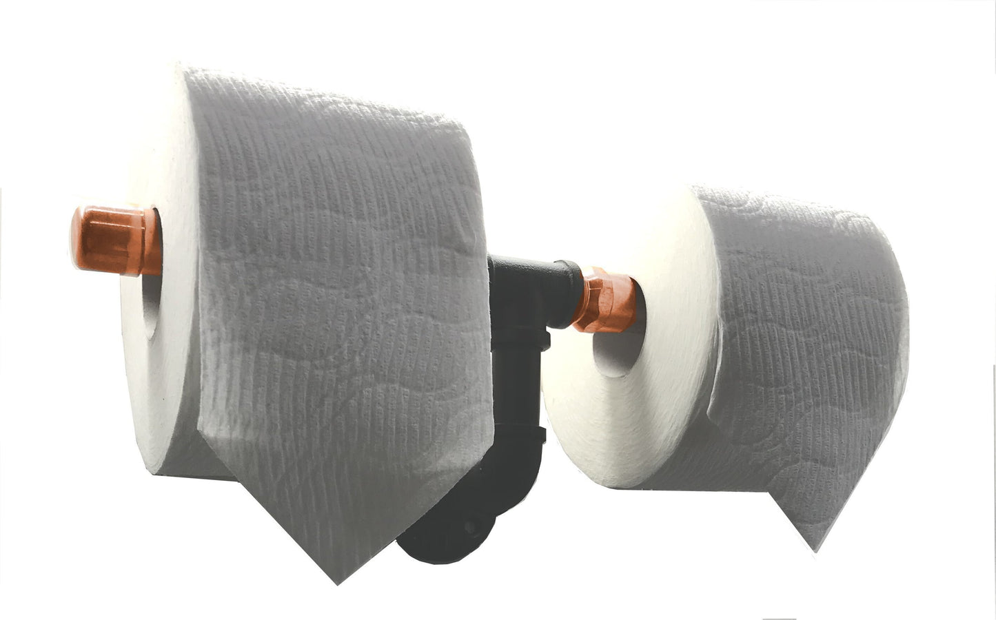 Toilet Paper Holder for 2 Rolls - Rustic Farmhouse Black Iron Pipe with Copper