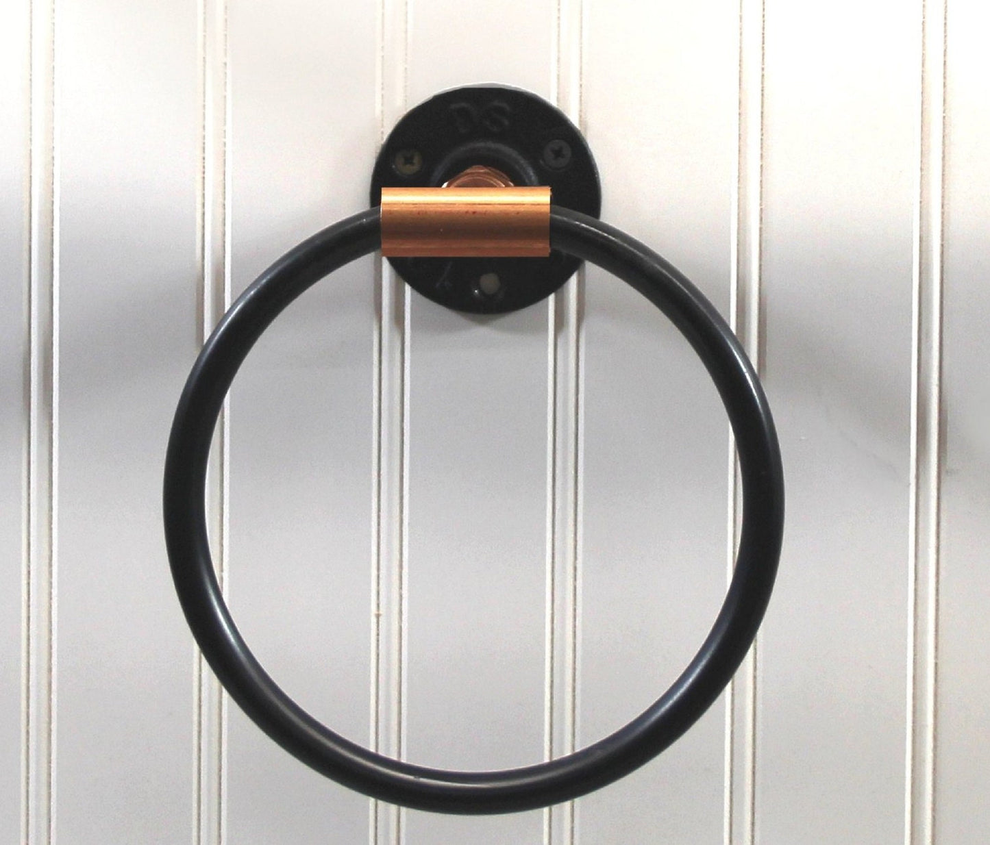Hand Towel Ring Holder, Rustic Farmhouse Copper and Black Iron Pipe