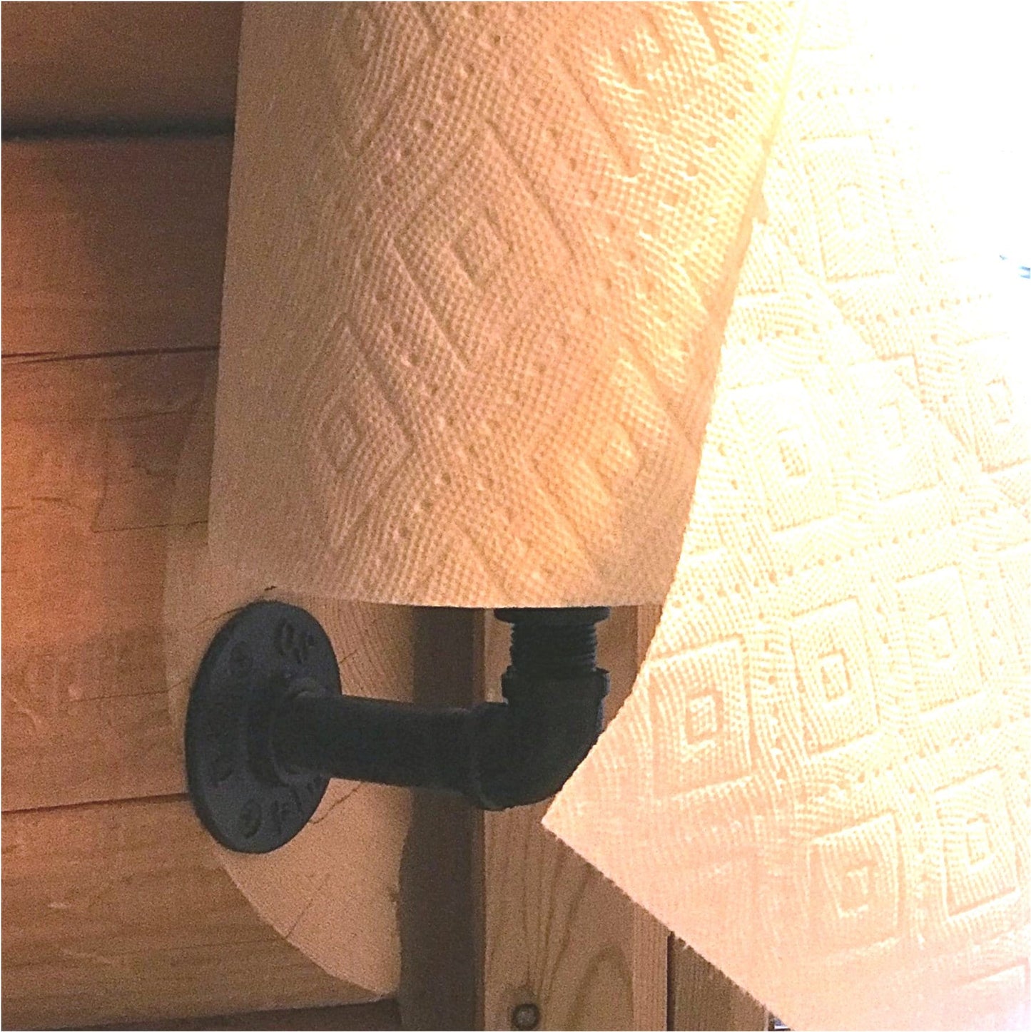 Rustic Black Iron Pipe Paper Towel Holder, Side-mount