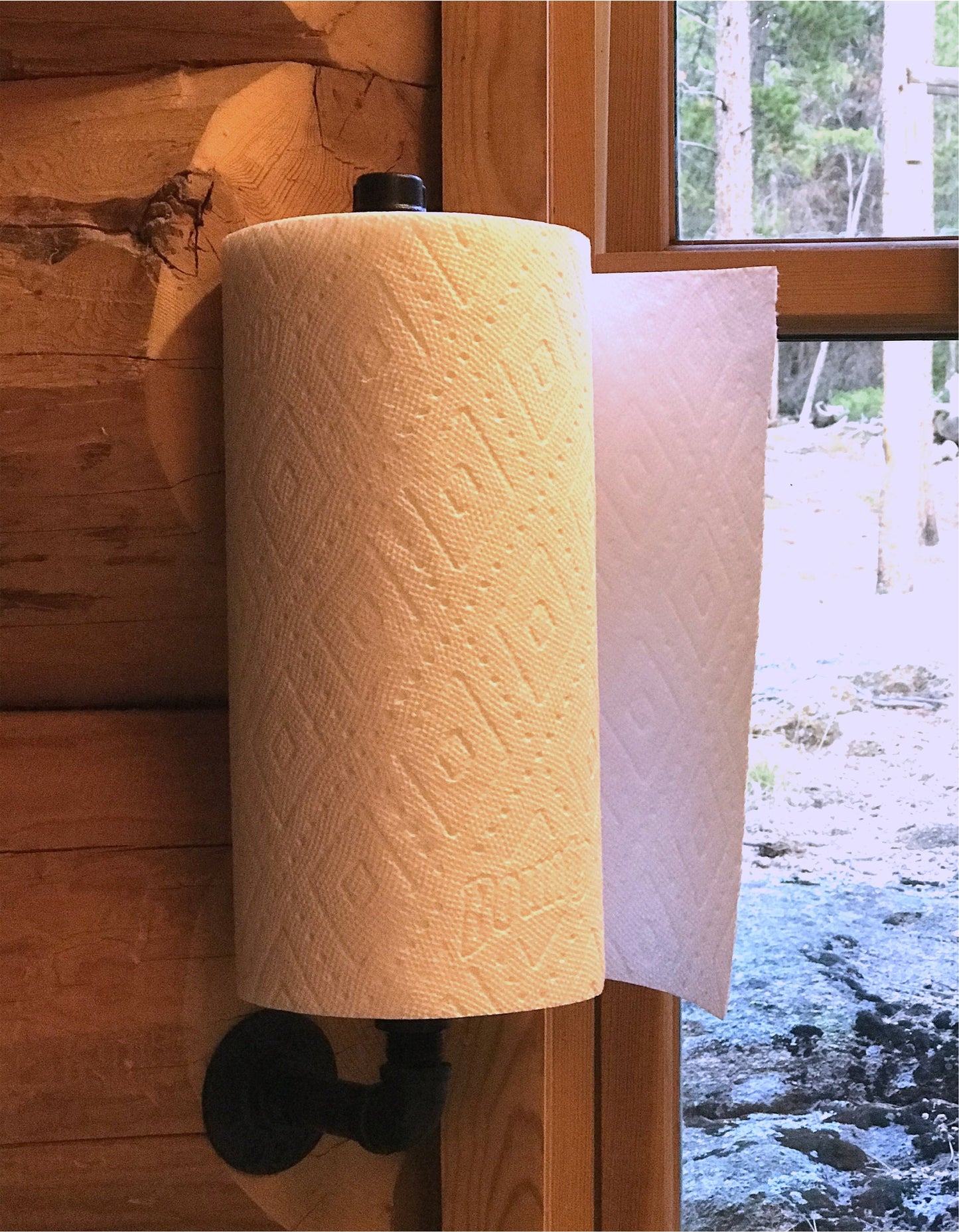 Rustic Black Iron Pipe Paper Towel Holder, Side-mount