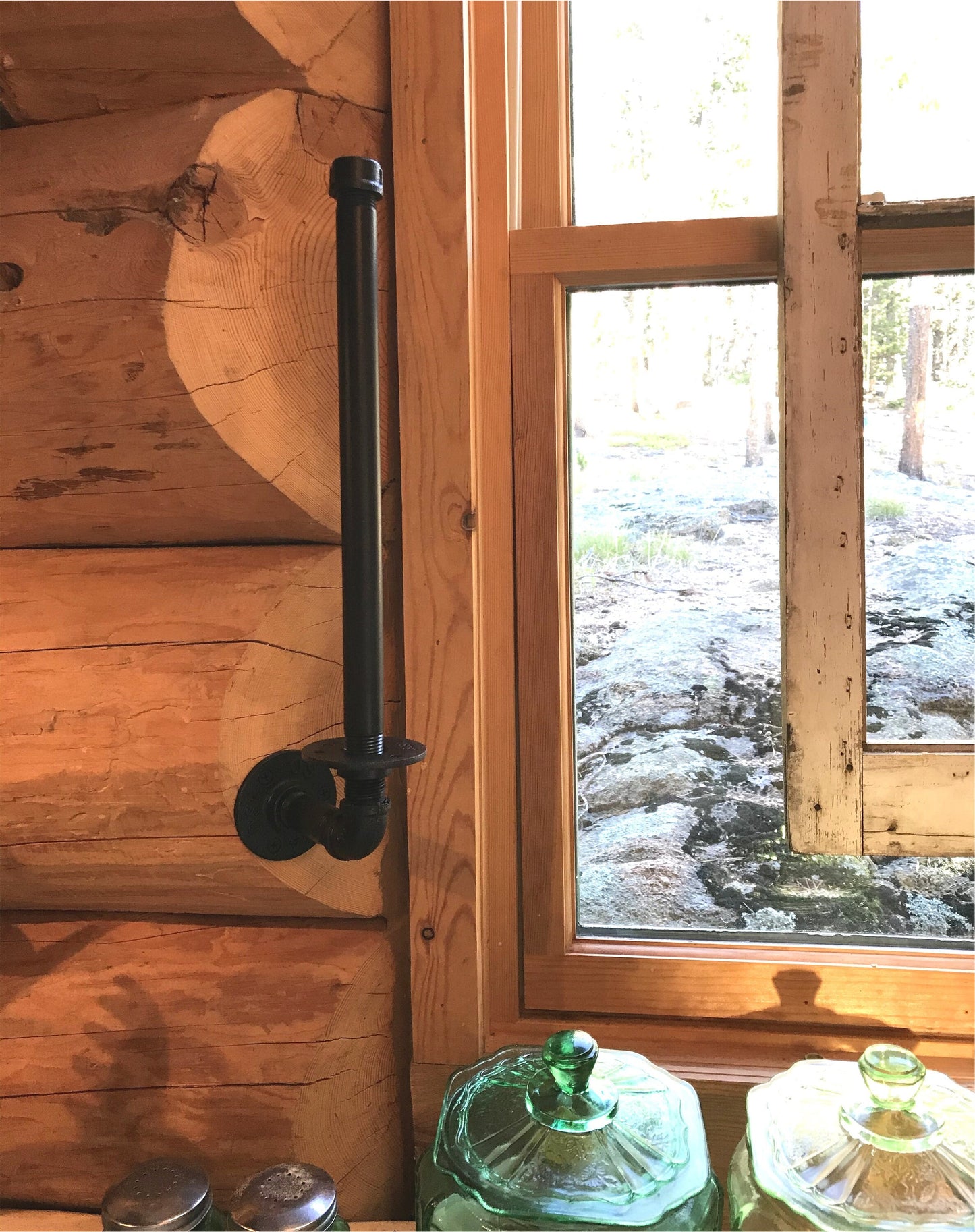 Rustic Black Iron Pipe Paper Towel Holder, Side-mount