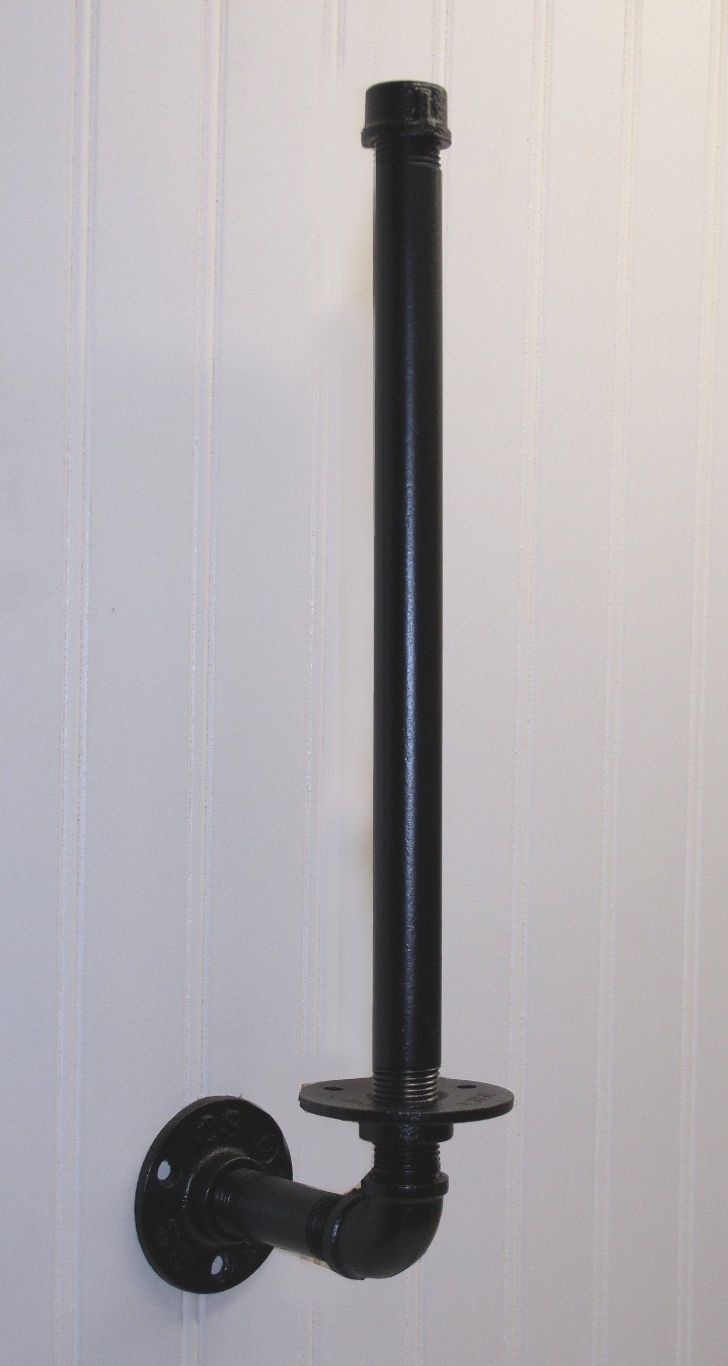 Rustic Black Iron Pipe Paper Towel Holder, Side-mount
