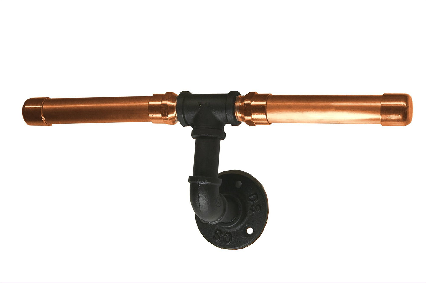 Toilet Paper Holder for 2 Rolls - Rustic Farmhouse Black Iron Pipe with Copper