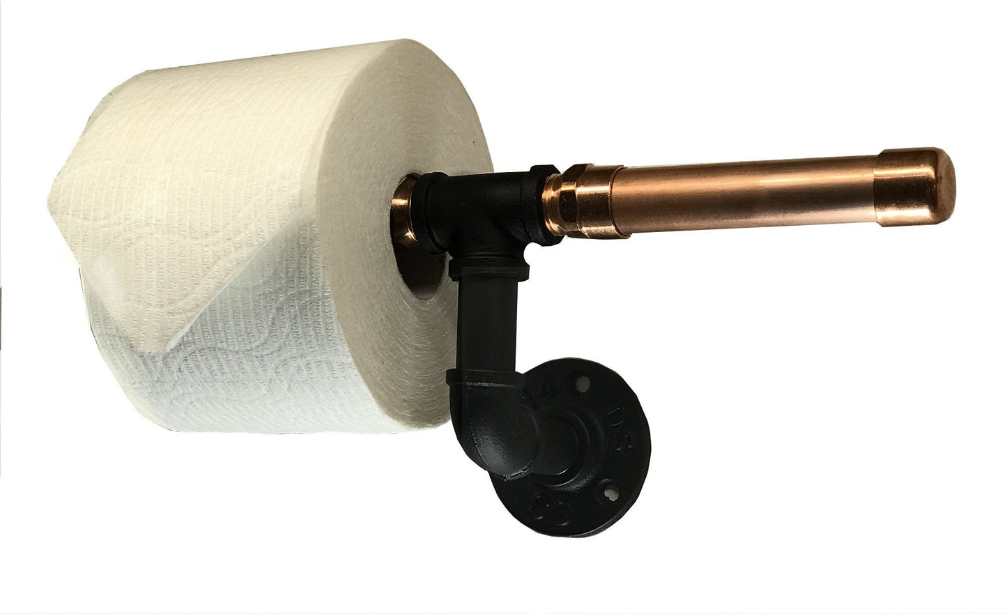 Toilet Paper Holder for 2 Rolls - Rustic Farmhouse Black Iron Pipe with Copper
