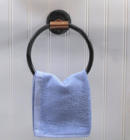 Hand Towel Ring Holder, Rustic Farmhouse Copper and Black Iron Pipe