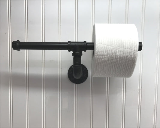 Toilet Paper Holder for 2 Rolls - Rustic Farmhouse Black Iron Pipe